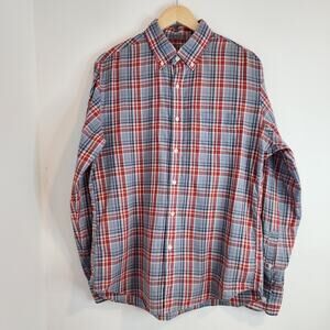 J Crew Mens Large Slim Fit Gray and Red Plaid Cotton Long Sleeve Button Shirt